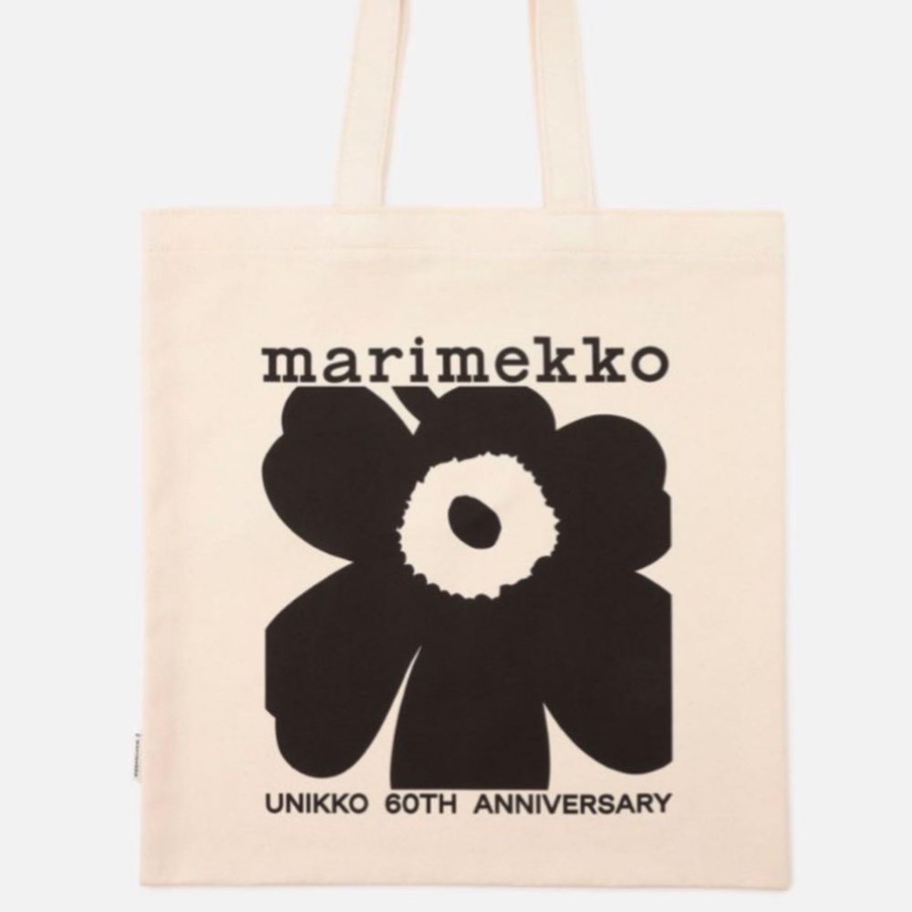 NWT Marimekko 60th Anniversary Unikko Canvas Tote Bag - Black & Cream